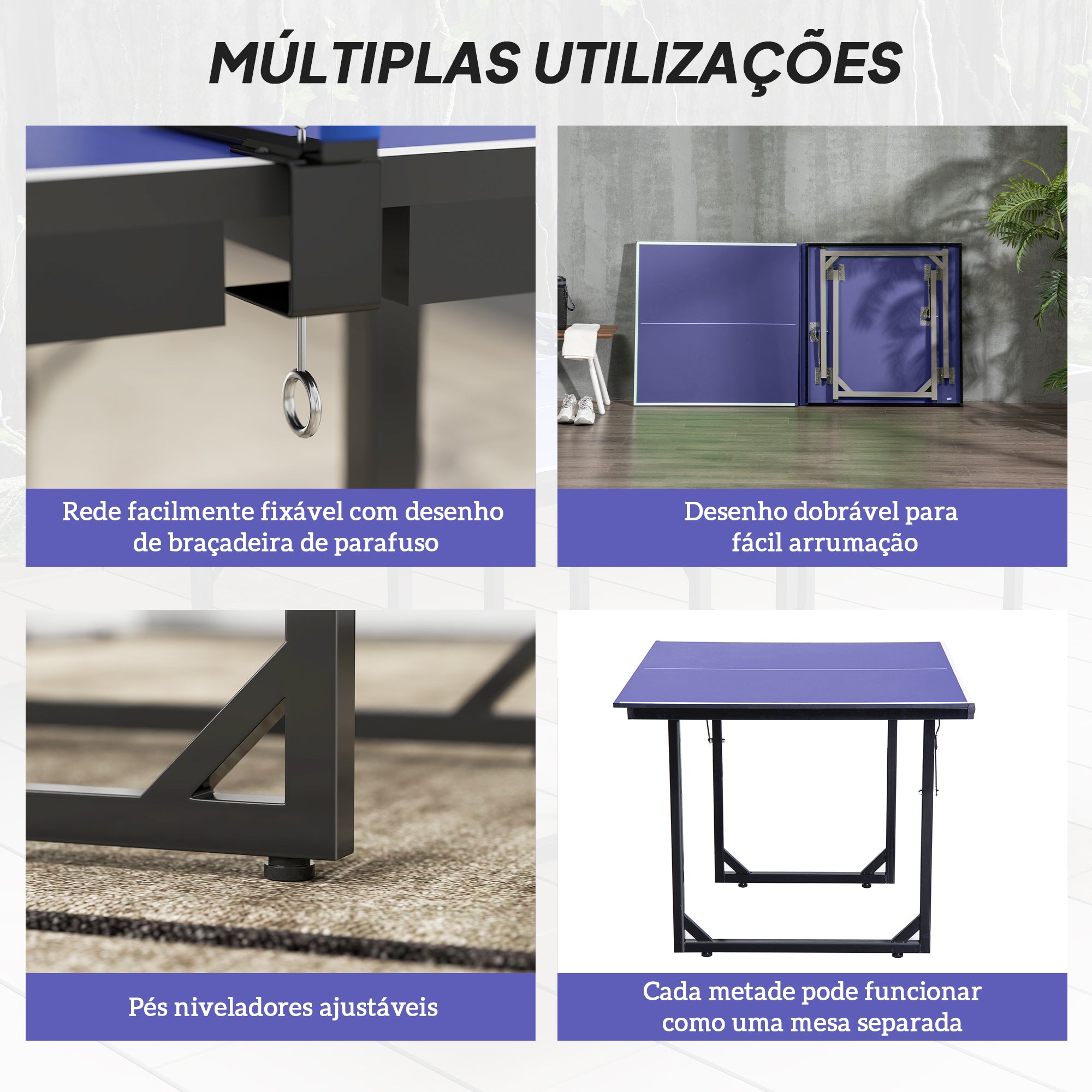 Mesa de Ping Pong Dobrável Profissional – 182x91x76 cm – Azul – MDF e Aço