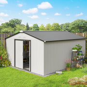 Abrigo de Jardim Metálico – 340x386x200 cm – Branco e Cinza Escuro – Aço Galvanizado