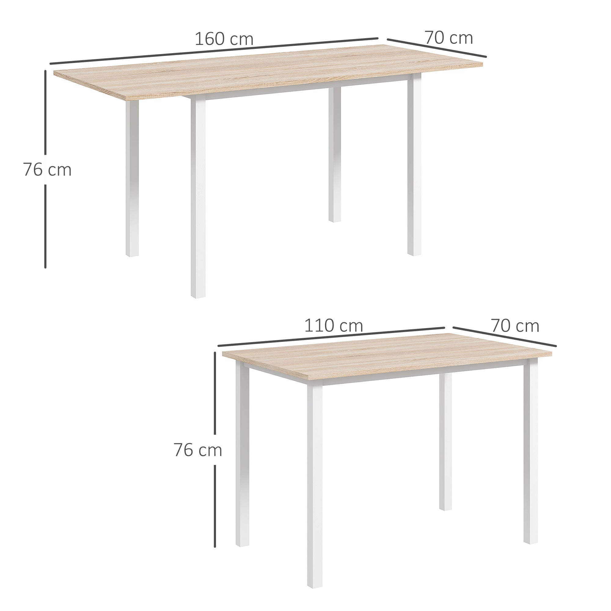 Mesa de Jantar Extensível – 160x70x76 cm – Cor Natural – MDF