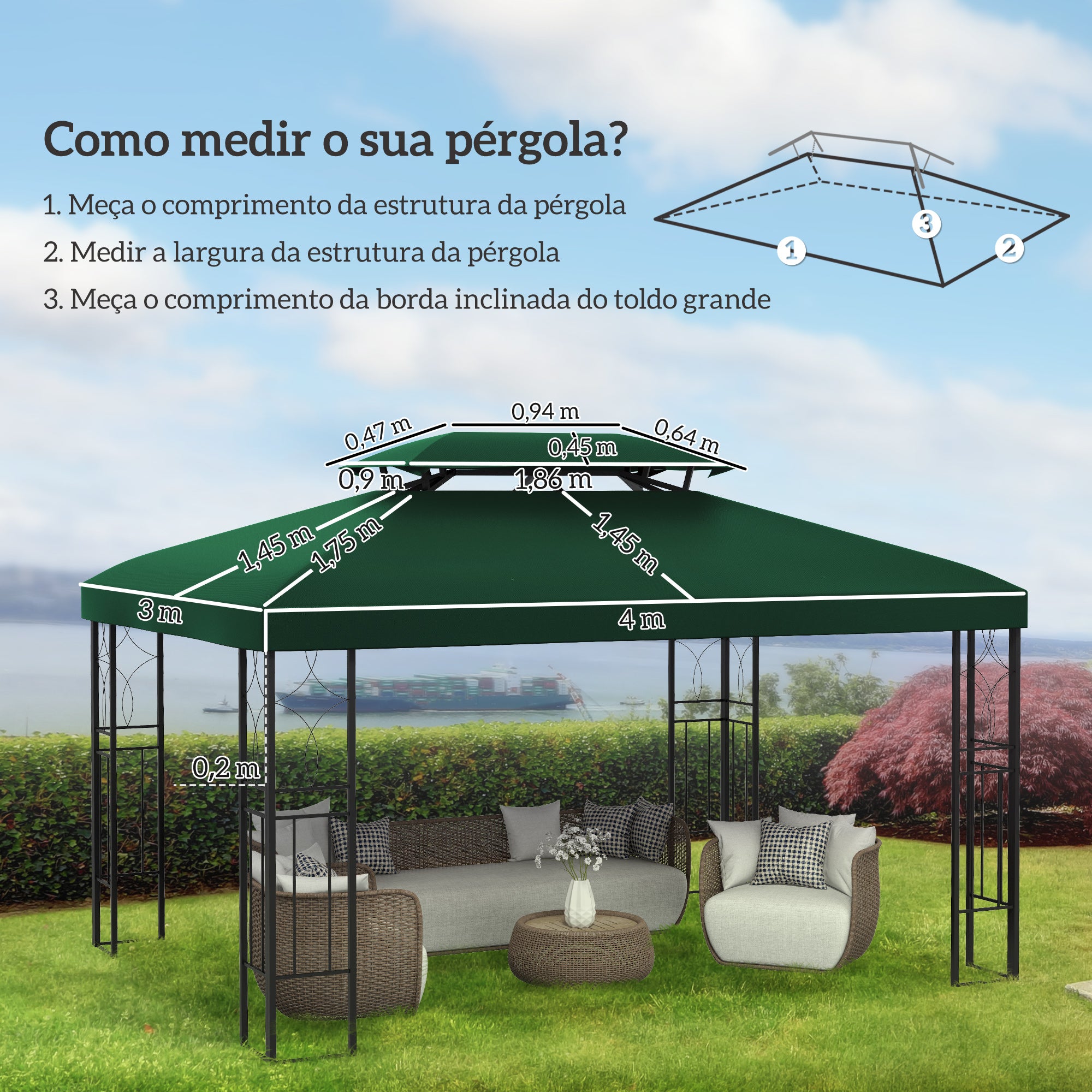 Toldo de Substituição 400x300 cm Verde para Pérgola de Jardim