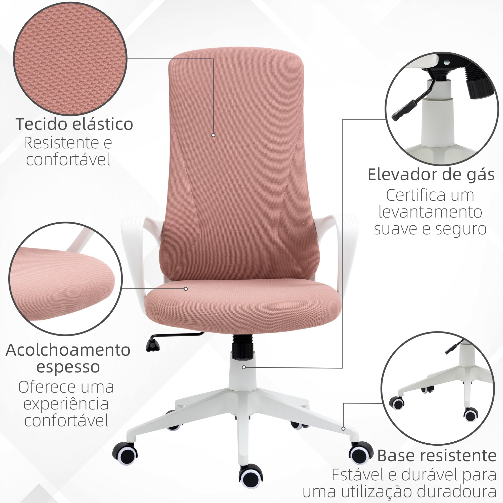 Cadeira de Escritório Ergonómica – 62x56x110-119,5 cm – Rosa – Tecido (100% poliéster)