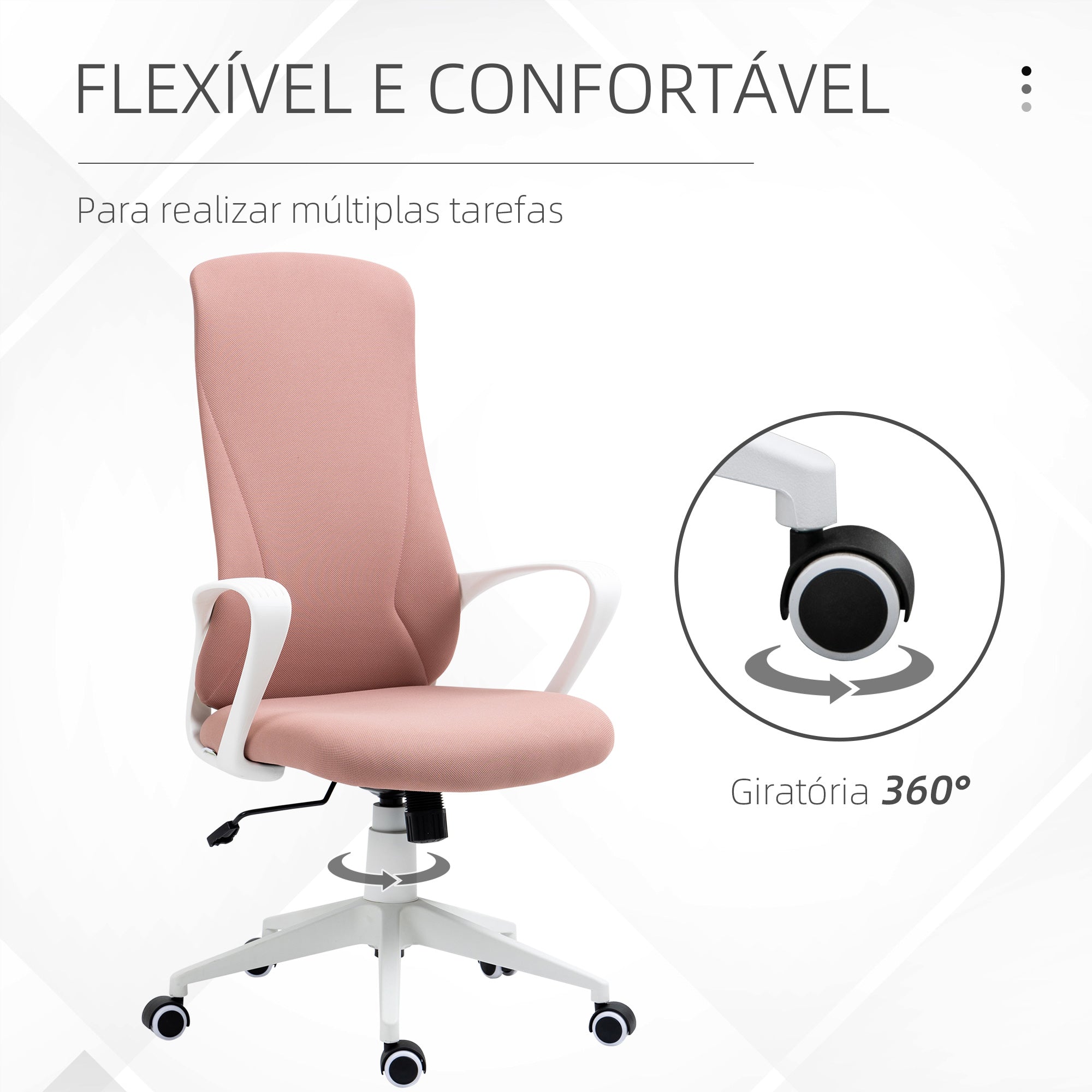 Cadeira de Escritório Ergonómica – 62x56x110-119,5 cm – Rosa – Tecido (100% poliéster)