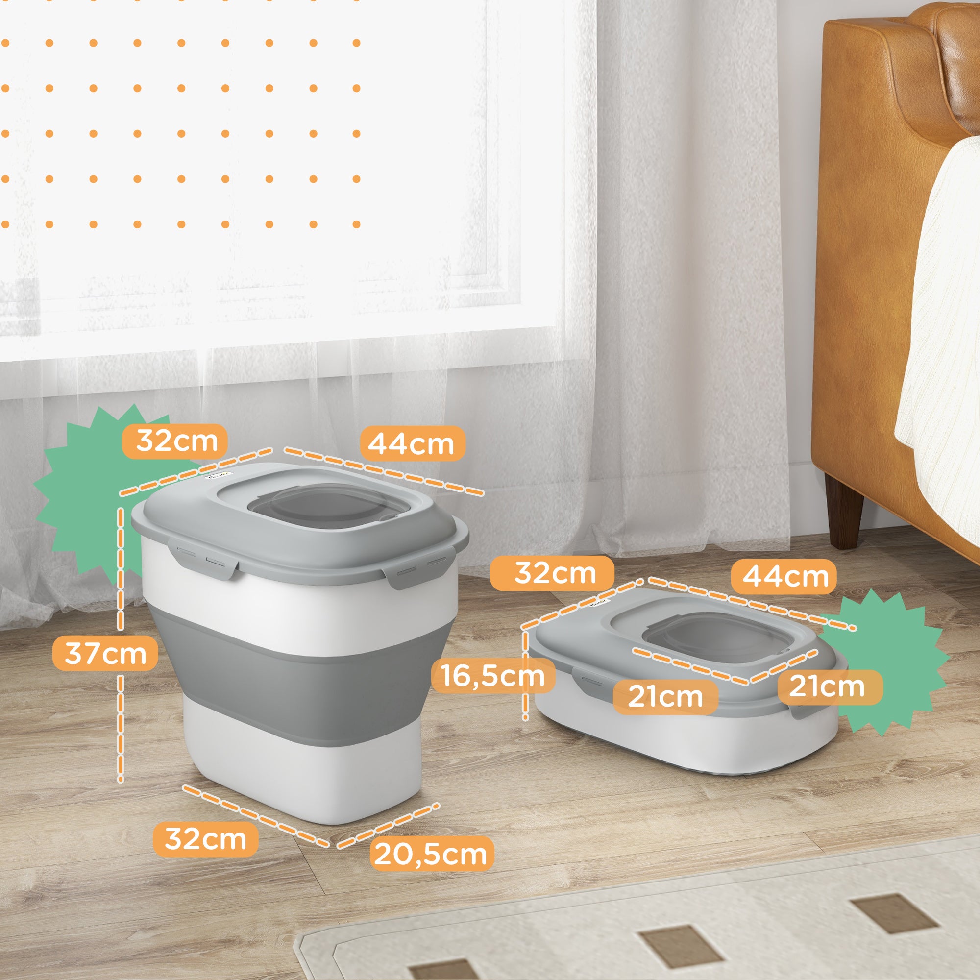 Contentor de Alimentação Dobrável 25L - Cinzento 44x32x37 cm