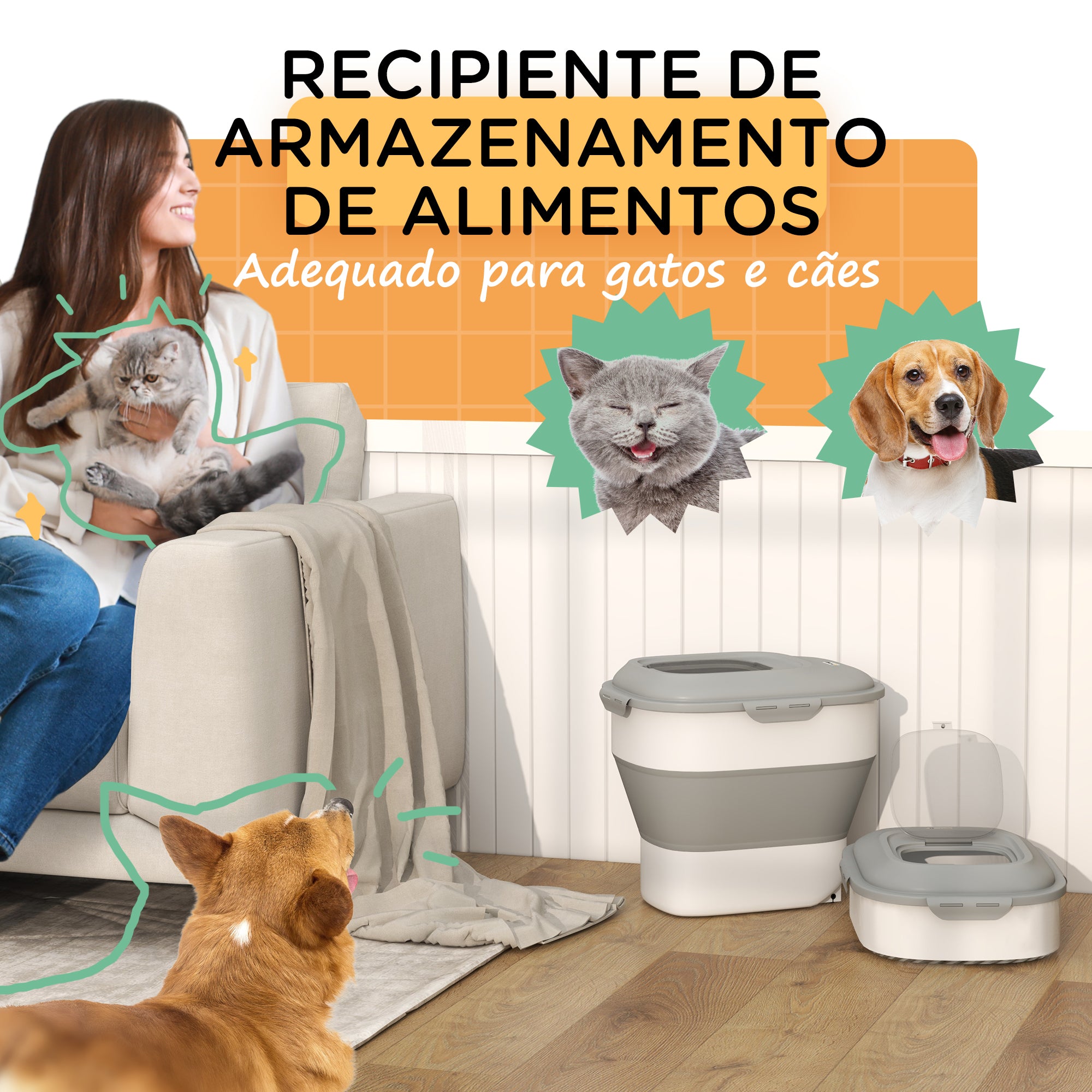 Contentor de Alimentação Dobrável 25L - Cinzento 44x32x37 cm