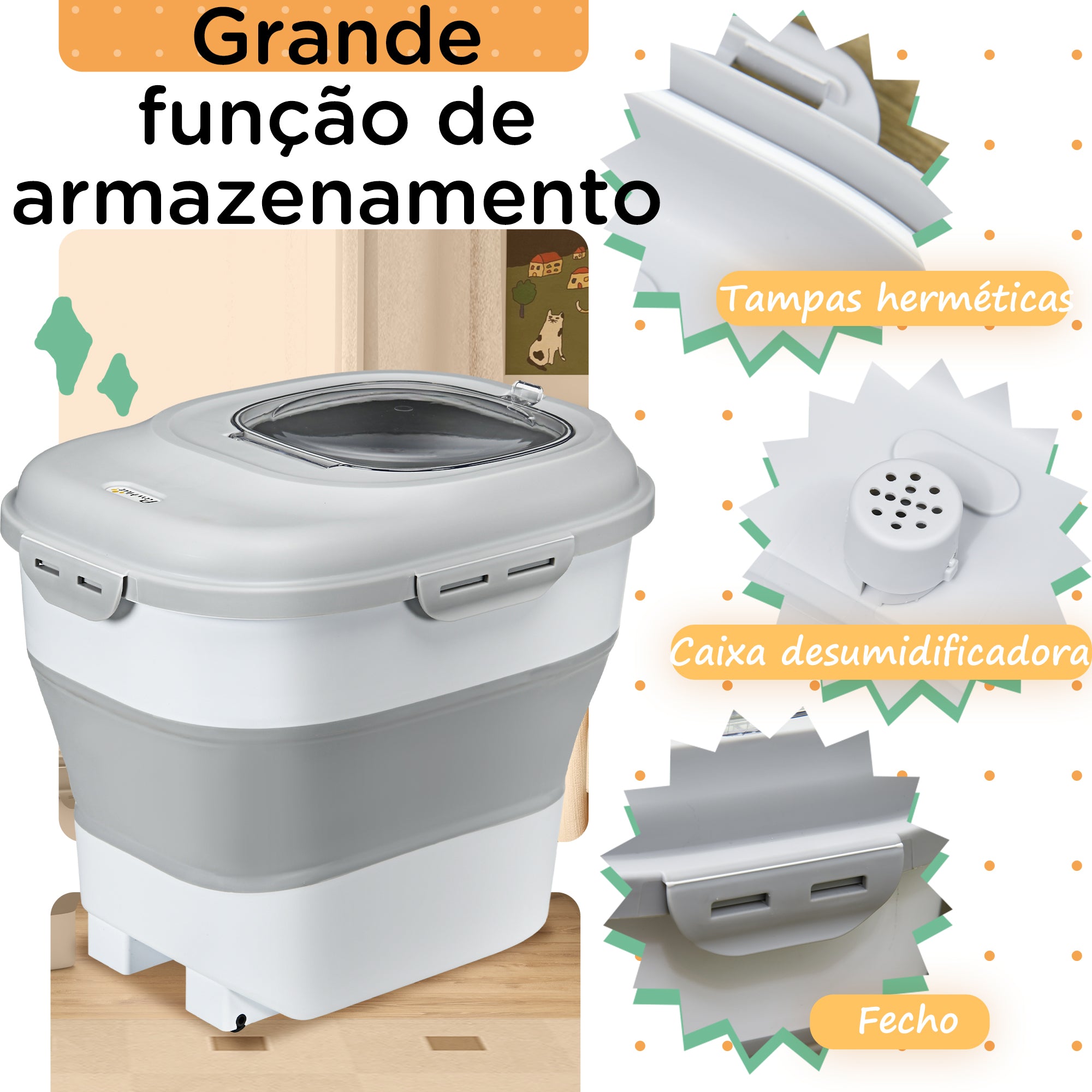 Contentor de Alimentação Dobrável 25L - Cinzento 44x32x37 cm