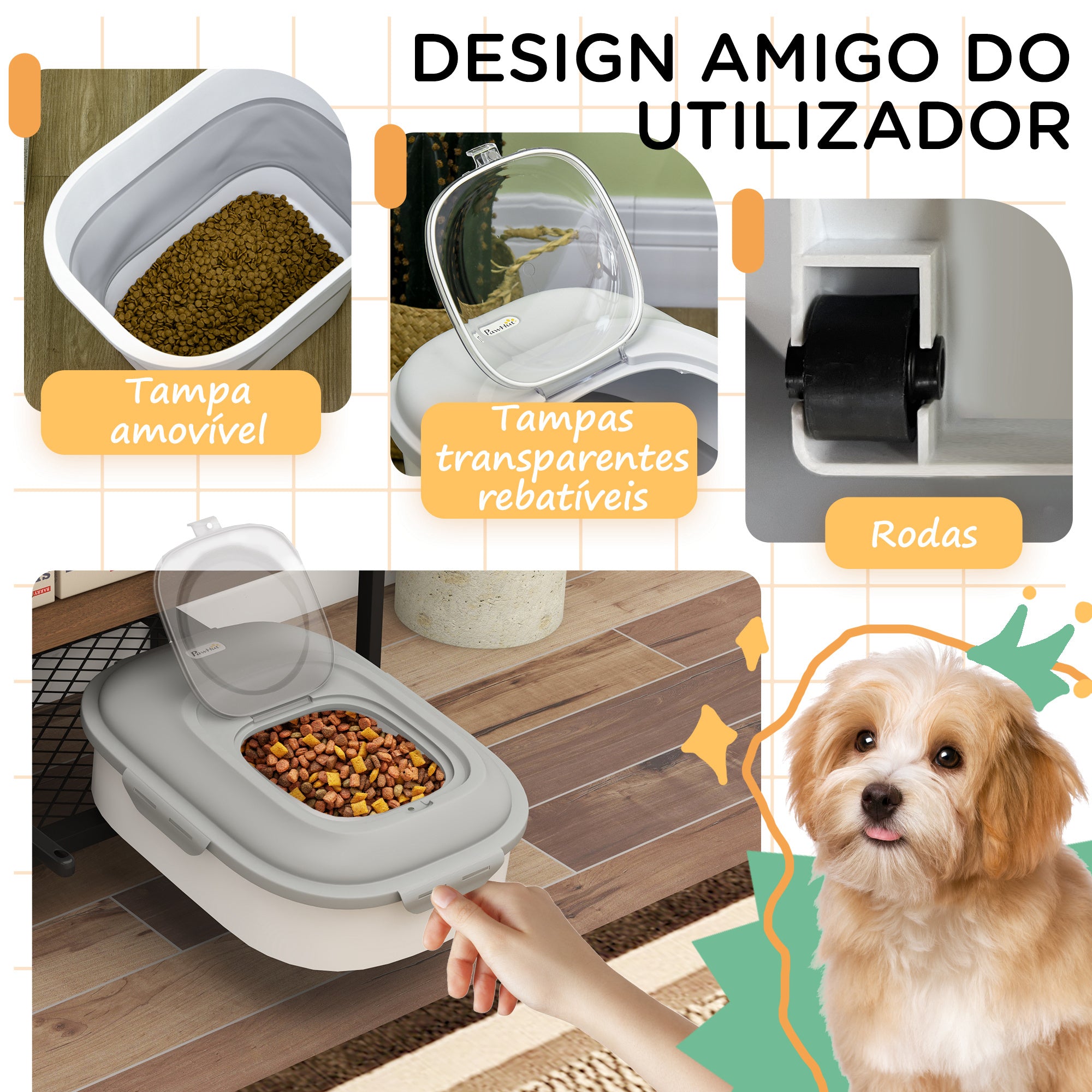 Contentor de Alimentação Dobrável 25L - Cinzento 44x32x37 cm