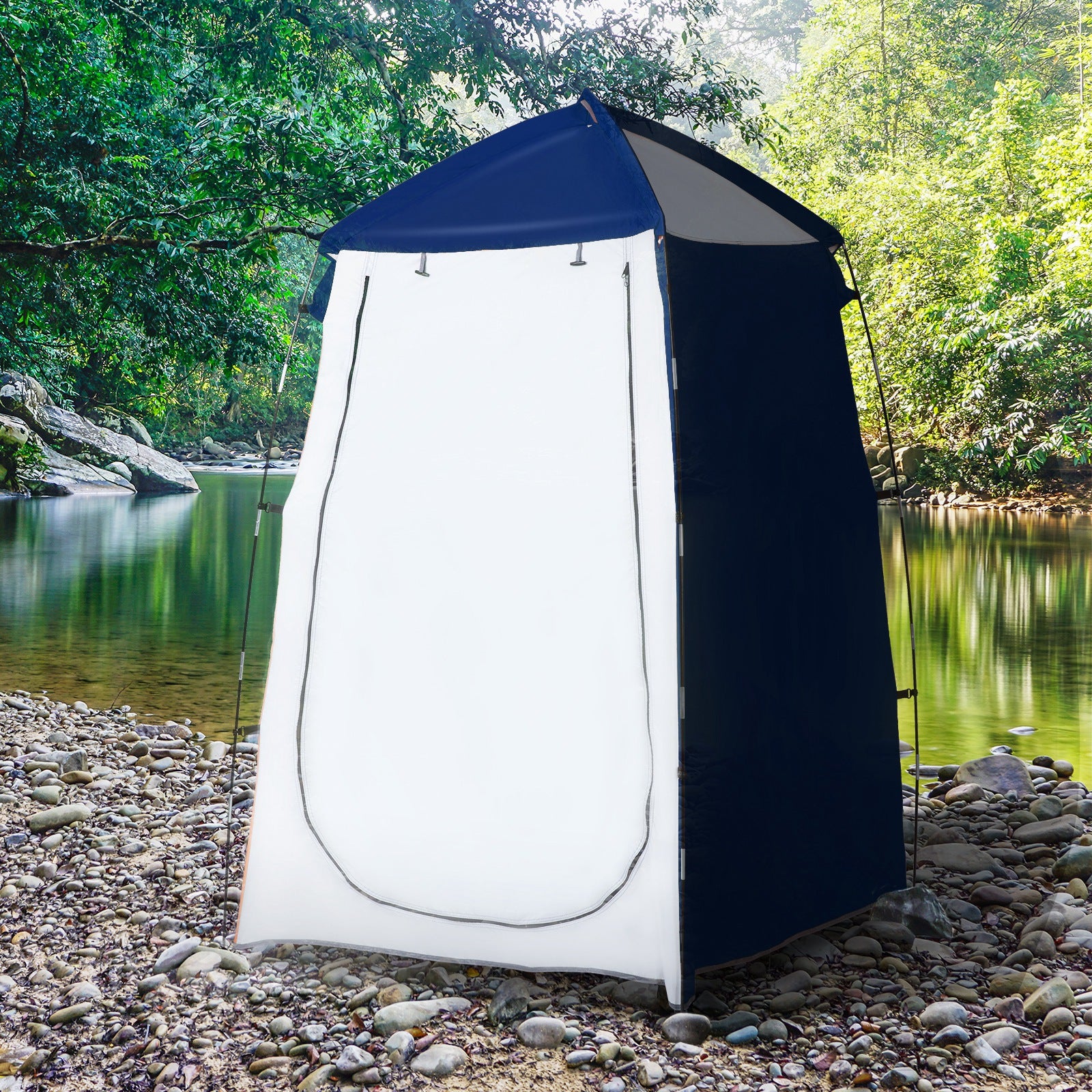 Tenda de Duche Portátil UV+25 Prateada e Azul 123x121x198 cm