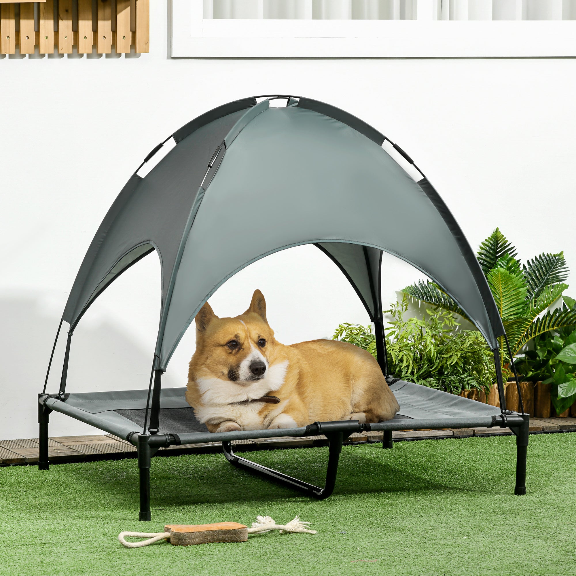 Cama Elevada Portátil para Animais de Estimação 92x76x90 cm - Preto e Cinza