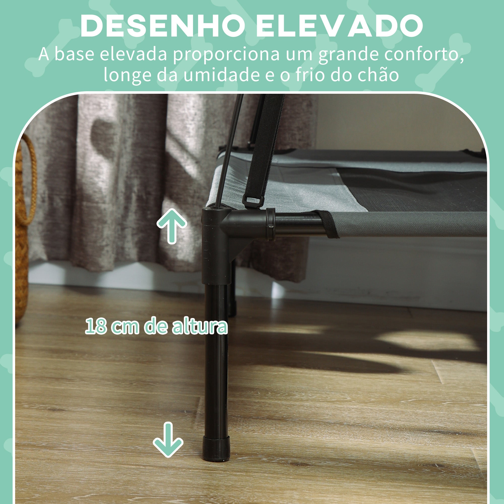 Cama Elevada Portátil para Animais de Estimação 92x76x90 cm - Preto e Cinza