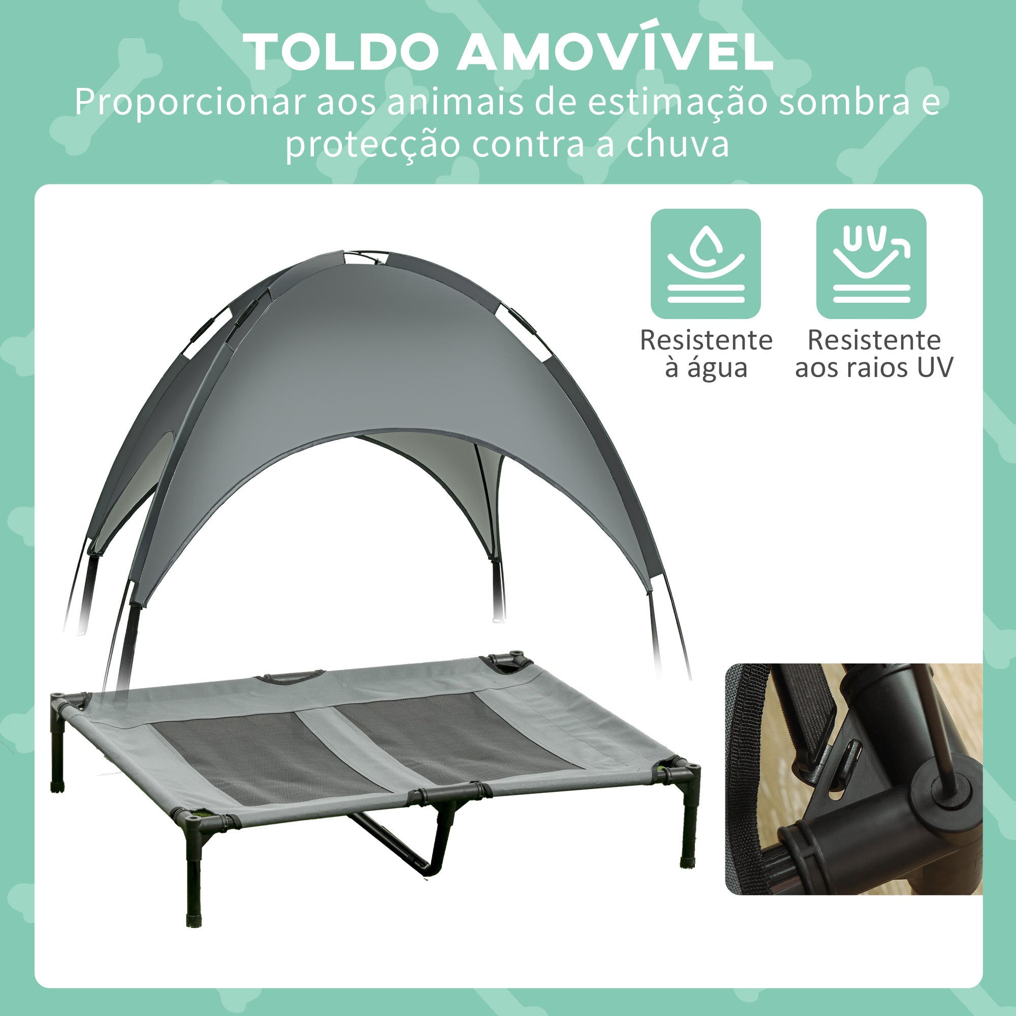 Cama Elevada Portátil para Animais de Estimação 92x76x90 cm - Preto e Cinza