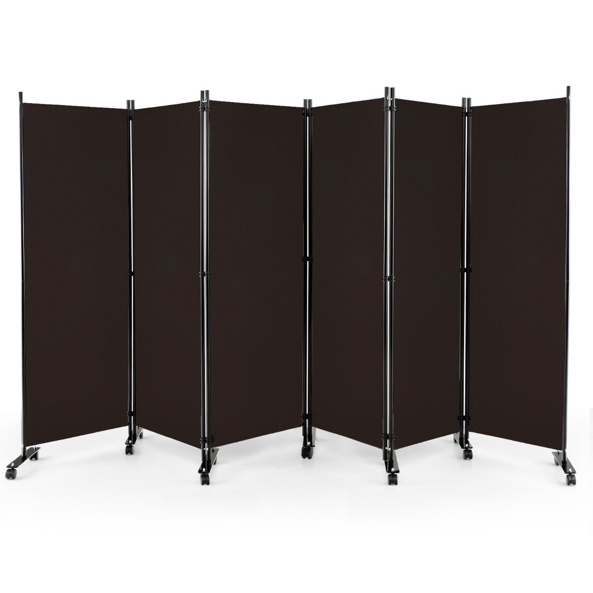 Biombo de 6 Painéis Separador de Ambientes Dobrável com Rodas Bloqueáveis para Sala e Quarto 334,5 x 30 x 172 cm Castanho