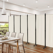 Biombo de 6 Paneles Separador de Ambientes Plegável com Rodas Bloqueáveis 334,5 x 30 x 172 cm Bege