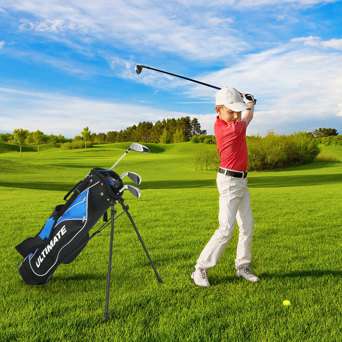 Conjunto de Tacos de Golfe para Crianças – 8-10 Anos – Azul – Fibra de Vidro e Aço