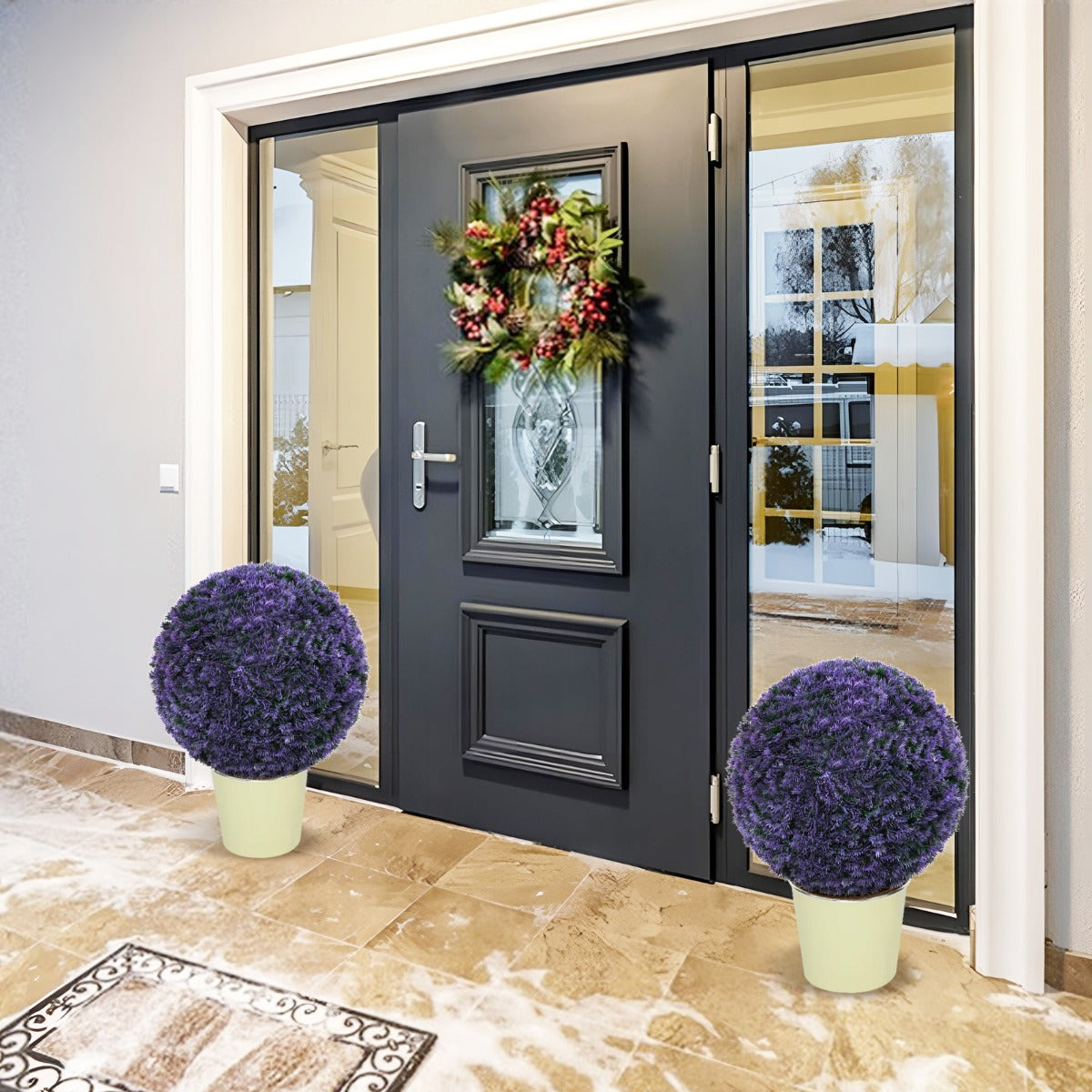 Conjunto de 2 Bolas Artificiais Planta Falsa para Varanda Pátio Jardim Decoração de Casamentos de Interior e Exterior 38cm Roxo - Planta Artificial