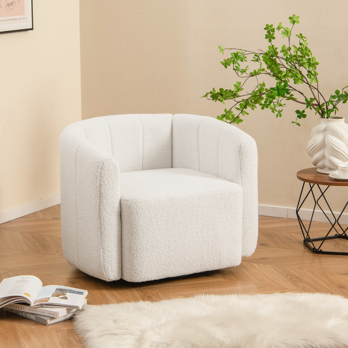 Sofá Giratório Barrel – 59 cm x 58 cm – Branco – Sherpa