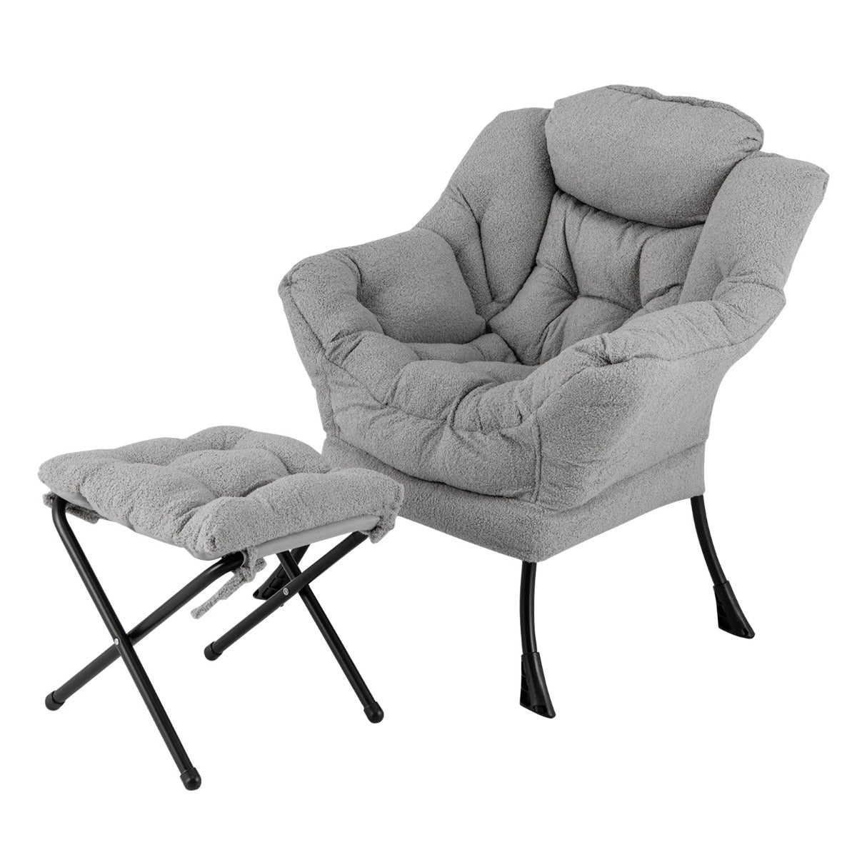 Sofá com Otomana – 80 x 74 x 97 cm – Cinzento – Sherpa, Metal, Algodão PP