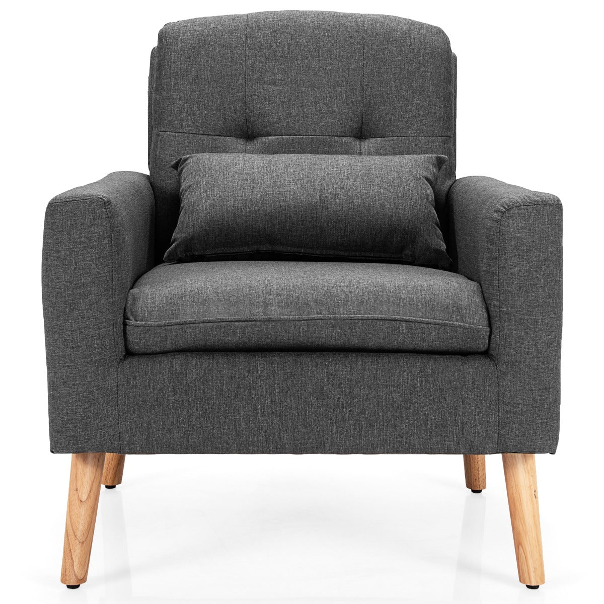 Sofá Moderno com Almofada Lombar – Cinzento – Madeira