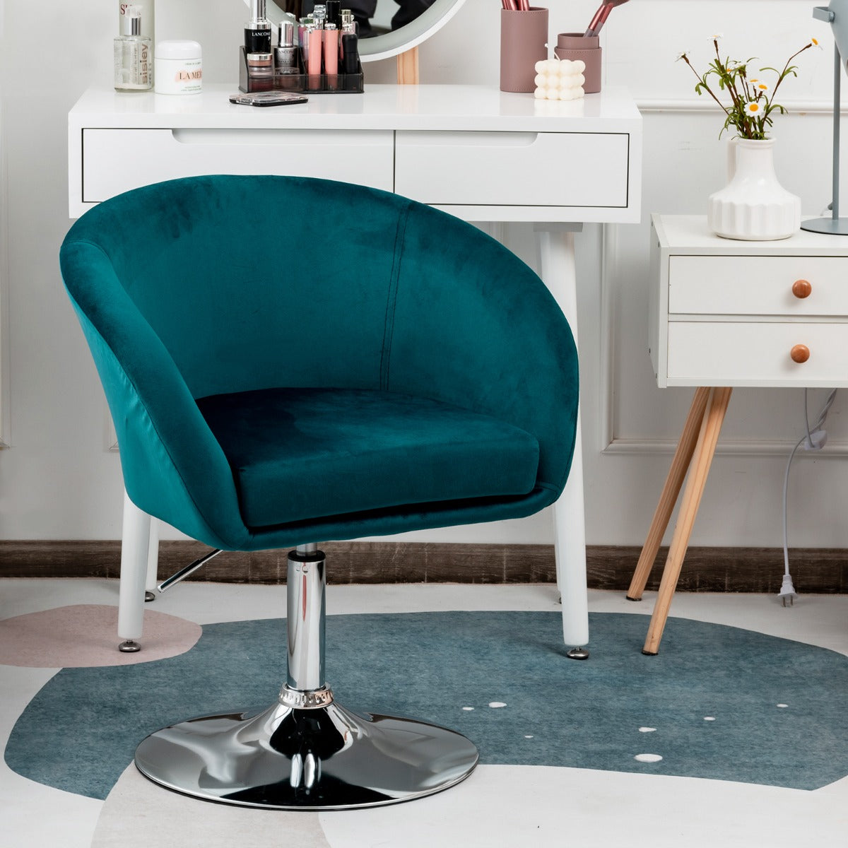Banco de Bar de Veludo Giratório com Encosto Ajustável em Altura com Espuma Elástica 61 x 52 x 72-86 cm - Verde