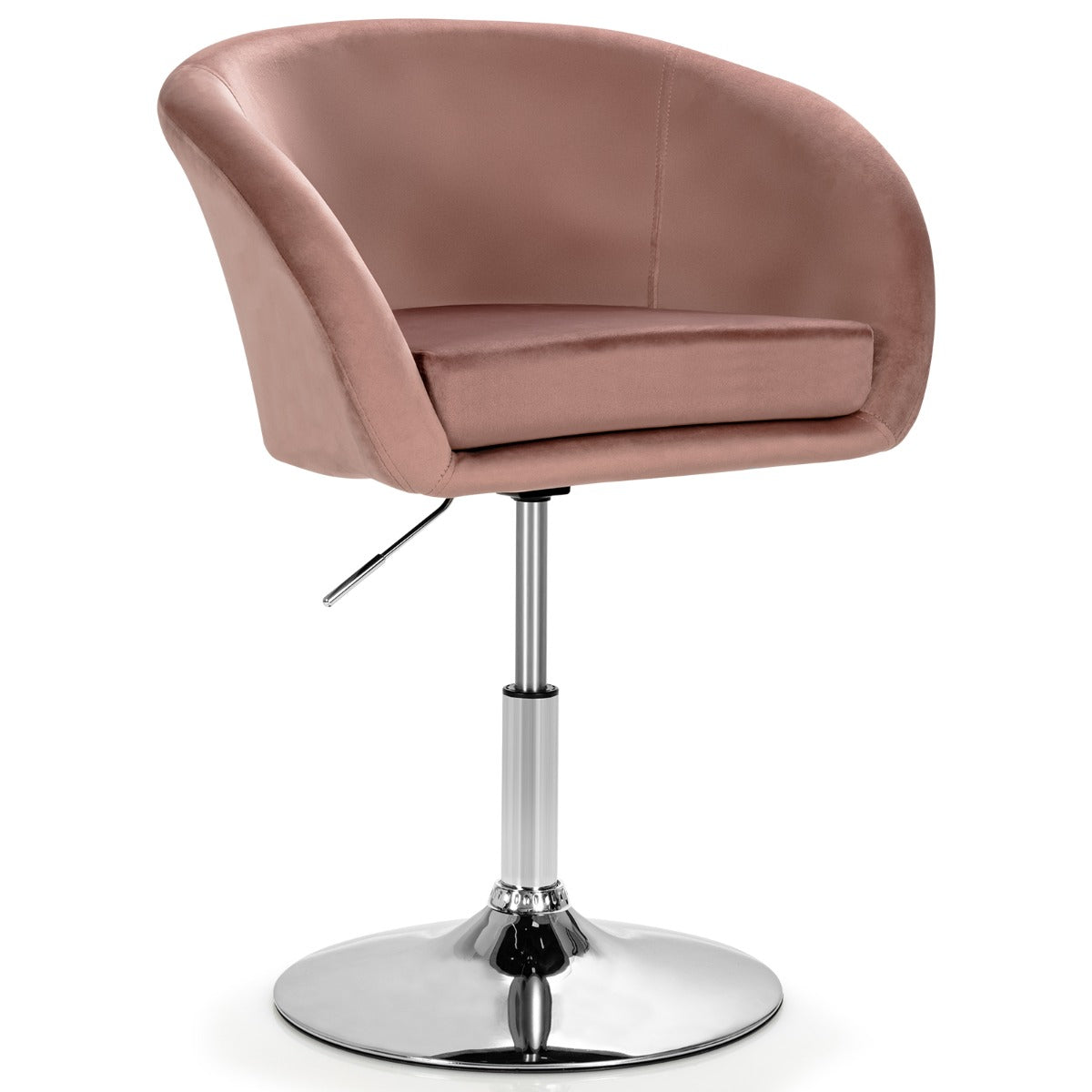 Banco de Bar de Veludo Giratório com Encosto Ajustável em Altura e Espuma Elástica 61 x 52 x 72-86 cm - Rosa