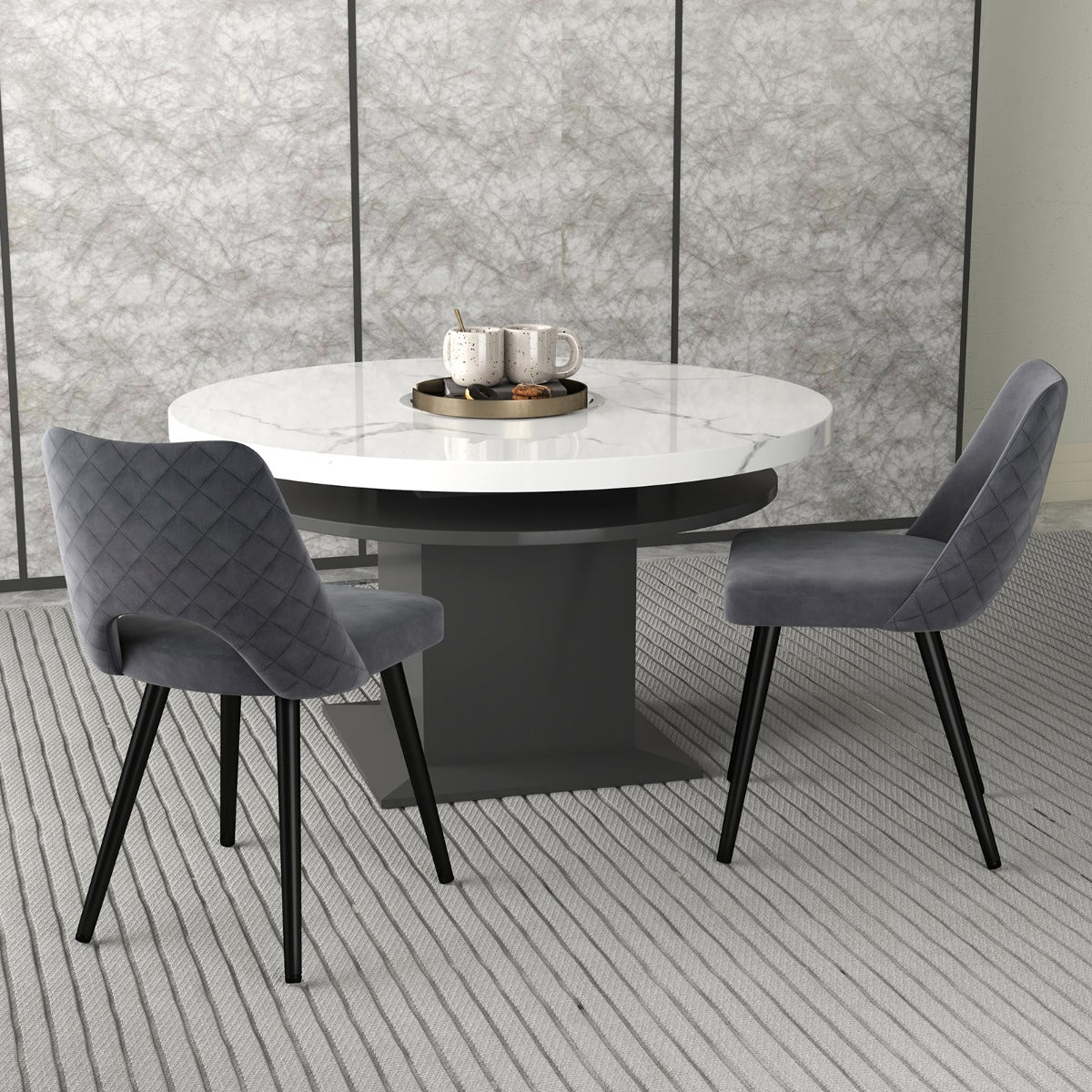 Conjunto de 2 Cadeiras de Jantar – 60 x 46 x 84 cm – Cinzento – Espuma e Metal