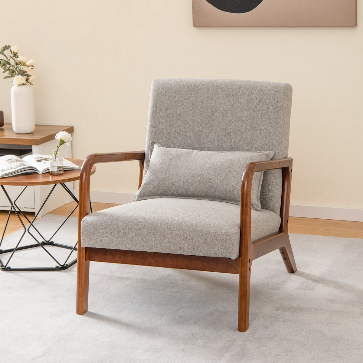 Sofá Decorativo Moderno – Cinza – Madeira de Borracha