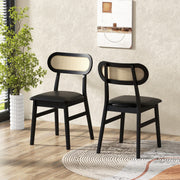 Conjunto de 2 Cadeiras de Jantar de Madeira de Borracha – Preto – Pele Sintética