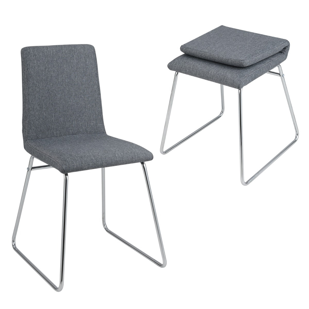 Conjunto de 2 Cadeiras de Jantar Modernas Estofadas com Encosto Dobrável e Estrutura Metálica 52 x 47 x 88 cm Cinzento