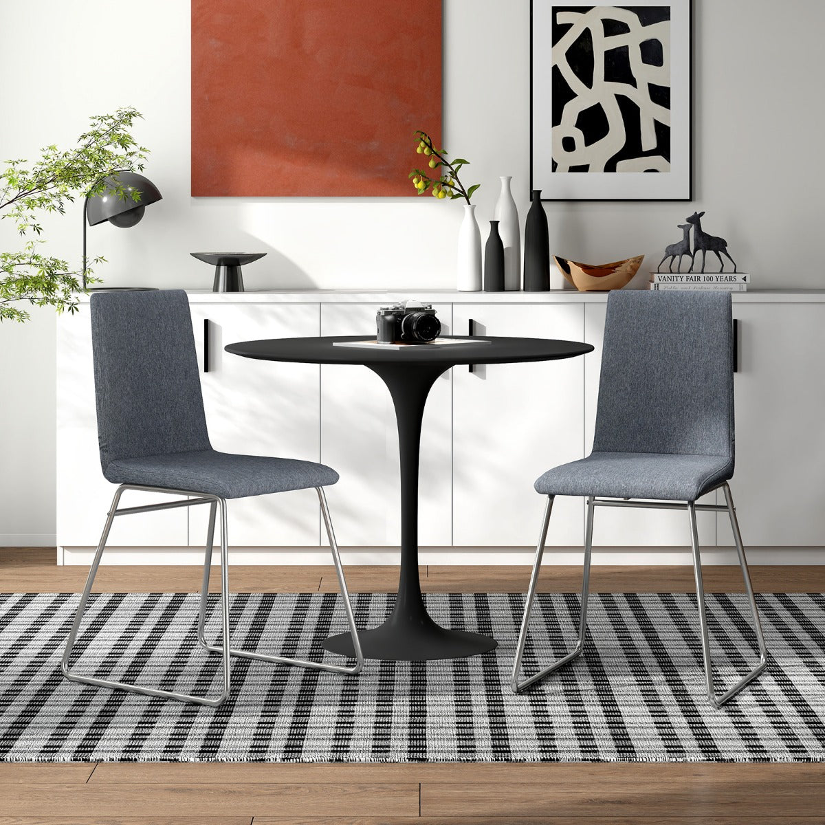 Conjunto de 2 Cadeiras de Jantar Modernas Estofadas com Encosto Dobrável e Estrutura Metálica 52 x 47 x 88 cm Cinzento