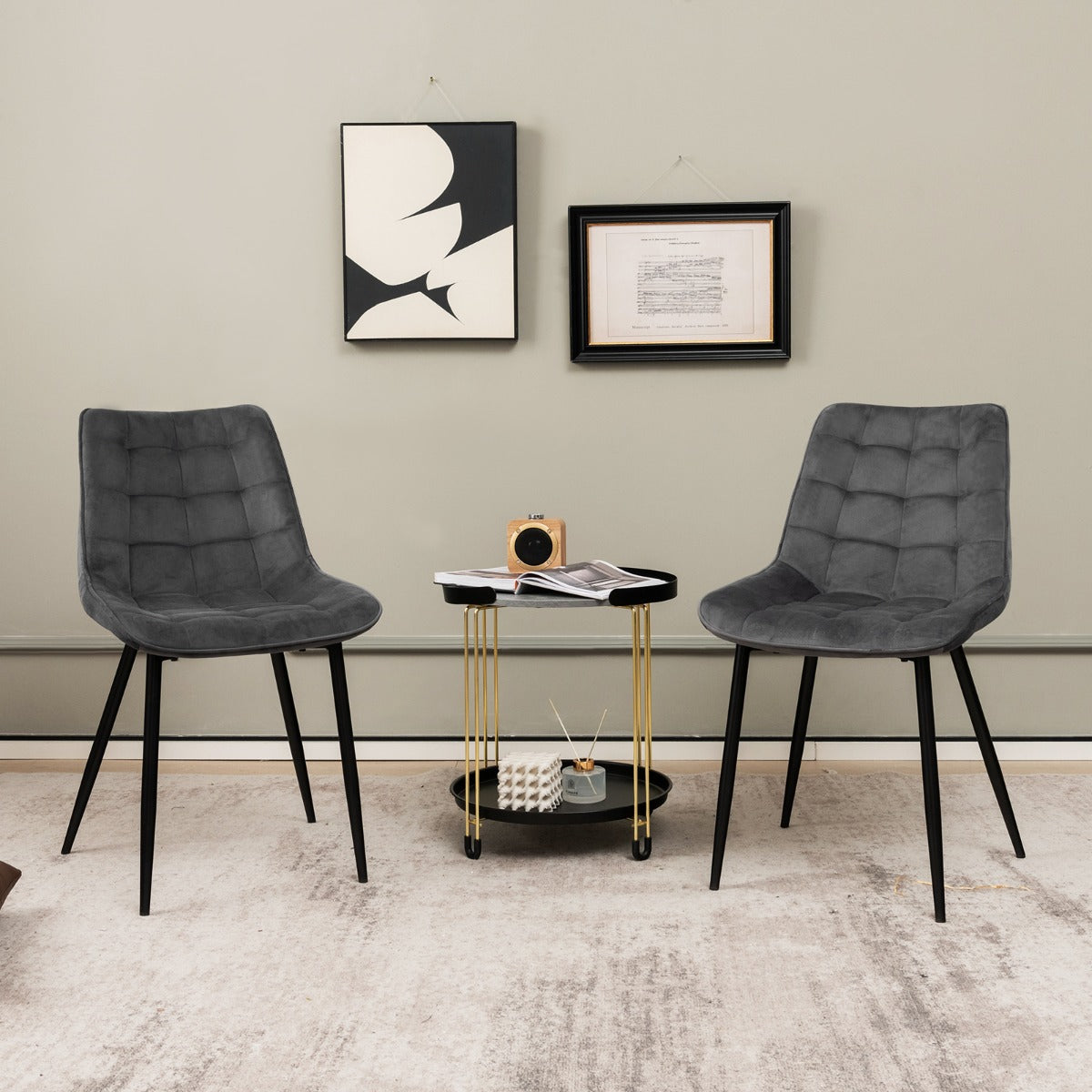 Jogo de 2 Cadeiras de Jantar em Veludo – 59 x 47 x 83 cm – Cinzento – Metal