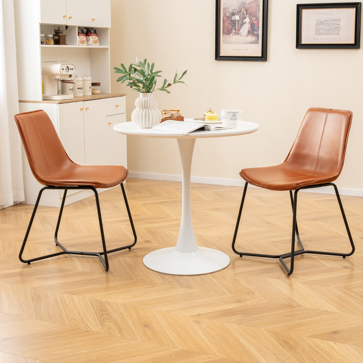 Conjunto de 2 Cadeiras de Jantar – 57 x 48 x 83 cm – Castanho – Pele Sintética