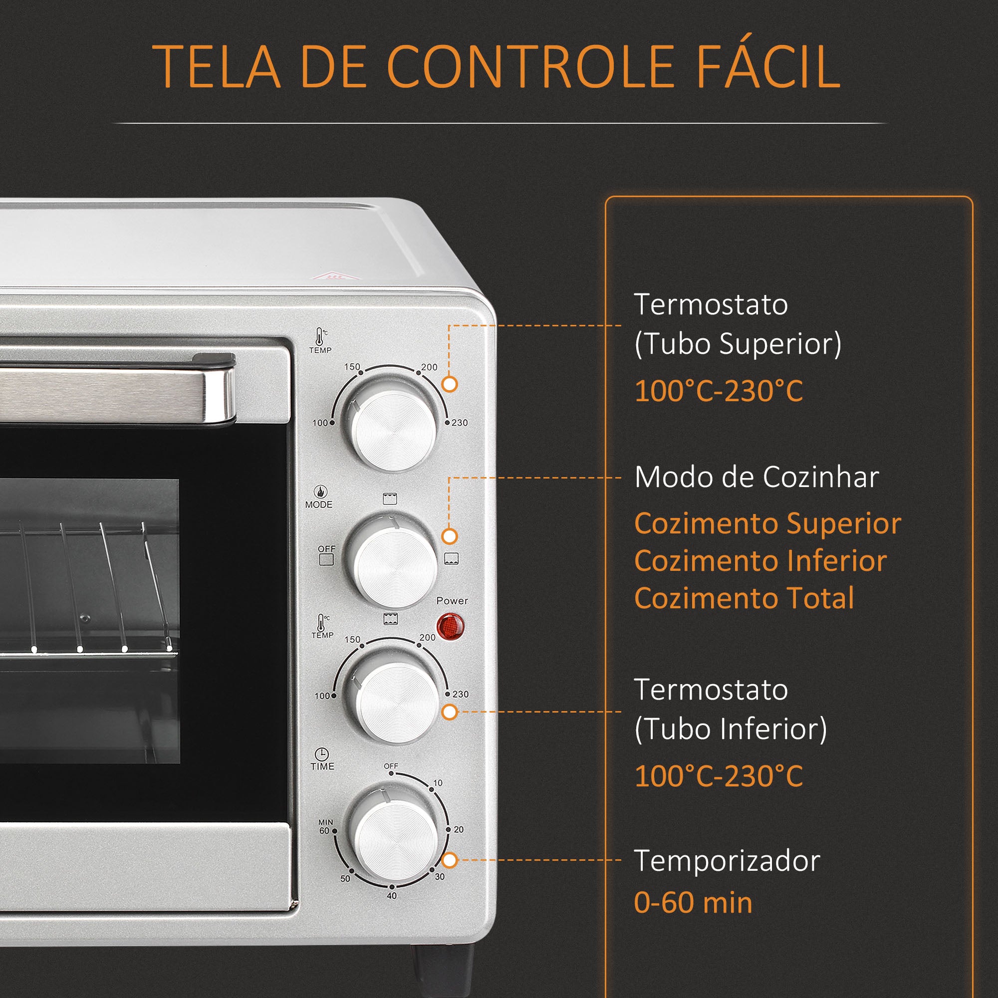 Mini Forno de Convecção 32L Prata 52,2x38,1x33,5 cm