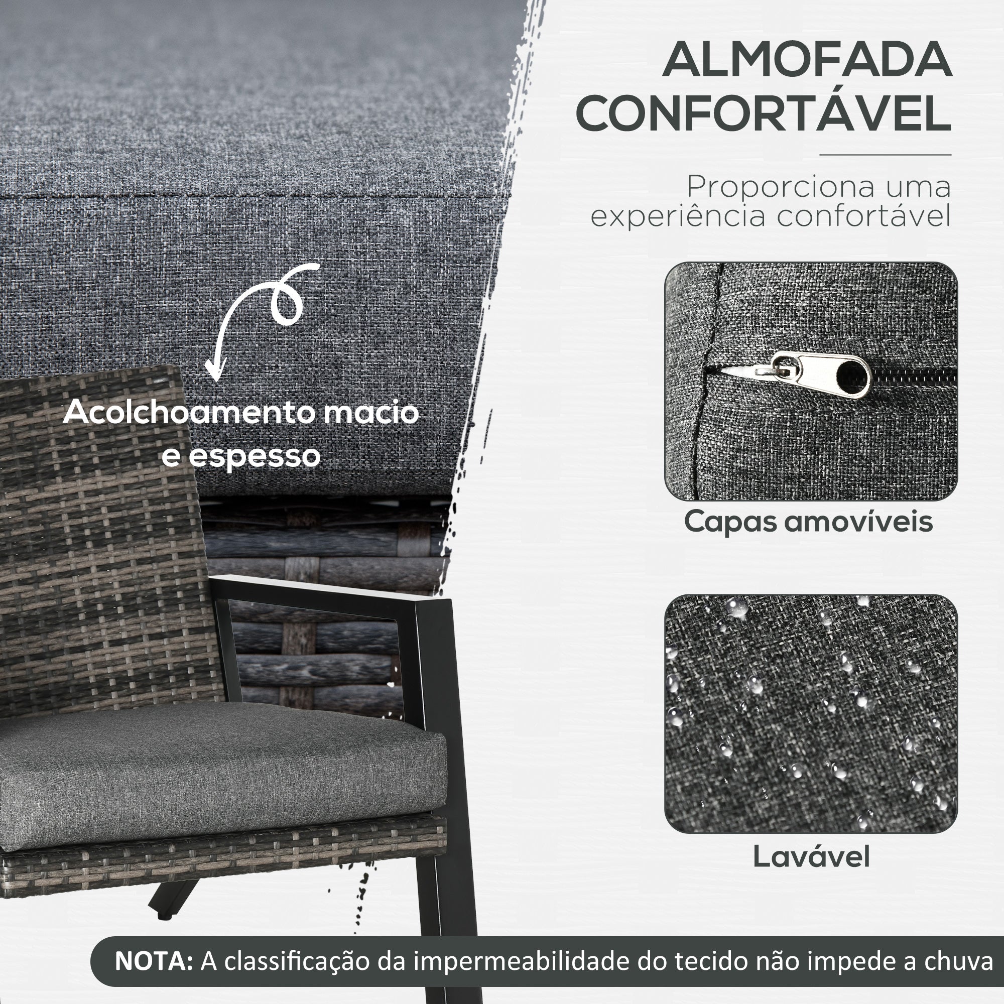 Conjunto de Móveis de Jardim – 124x86x75 cm – Preto e Cinza – Vime PE e Metal