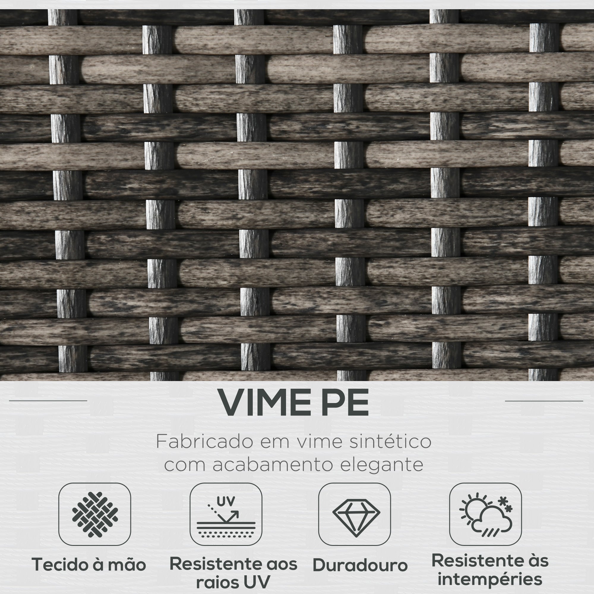 Conjunto de Móveis de Jardim – 124x86x75 cm – Preto e Cinza – Vime PE e Metal
