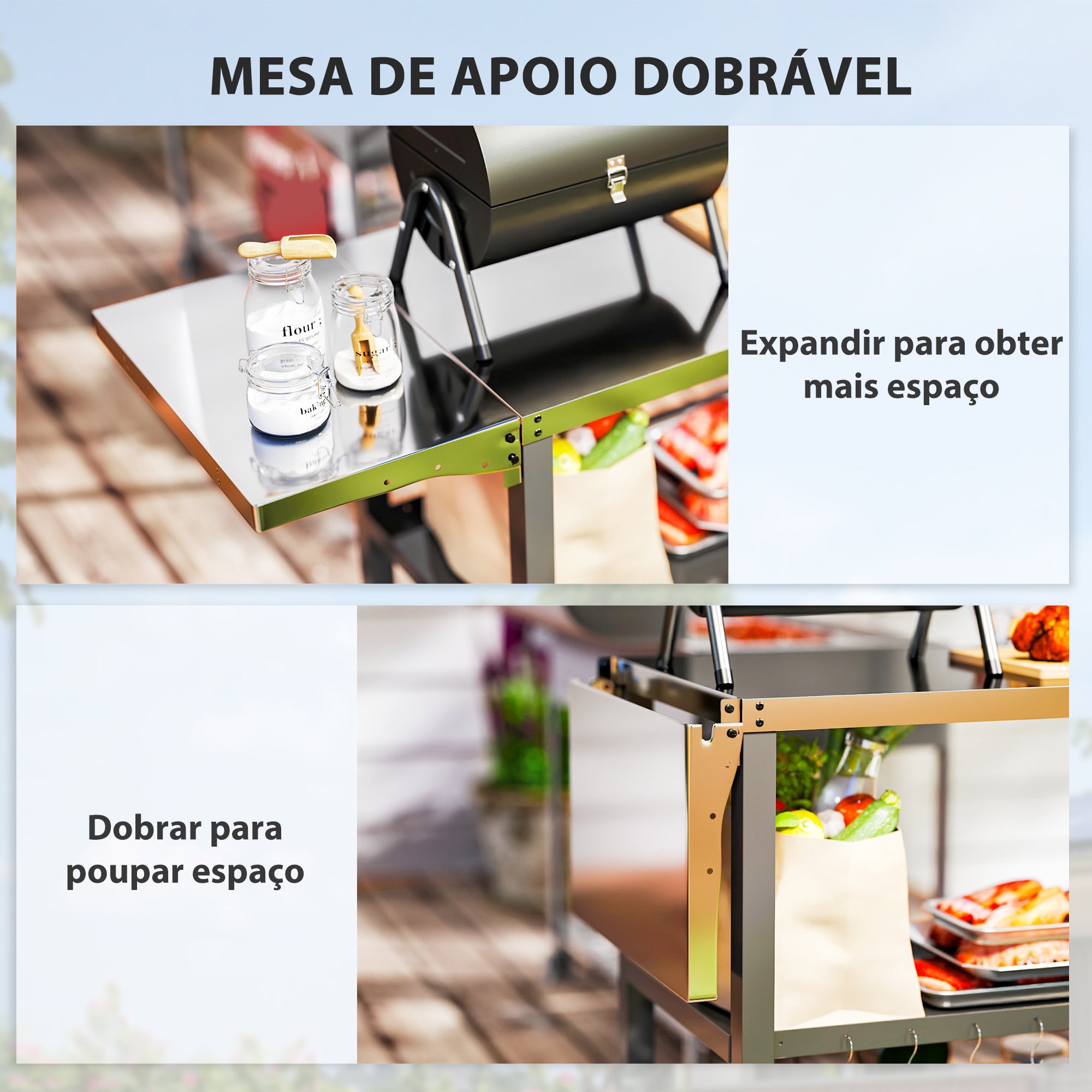 Carrinho Auxiliar para Barbecue de 3 Níveis - Preto - 116x50x86 cm