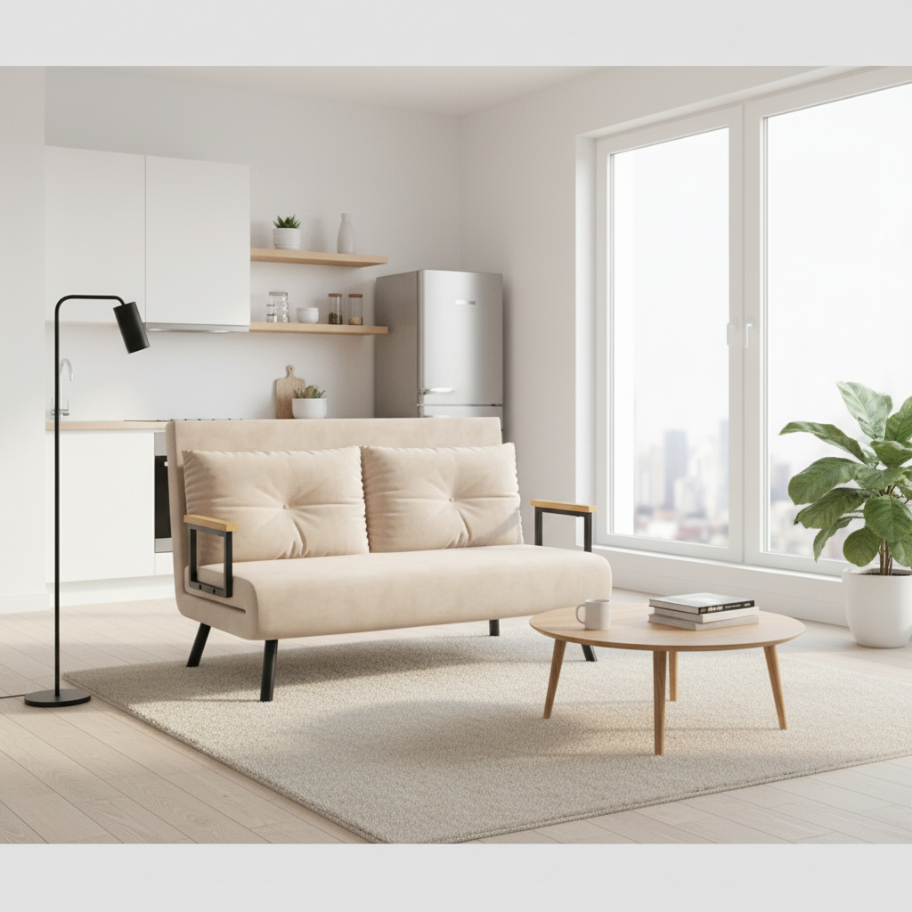 Sofá-cama convertível em estúdio moderno