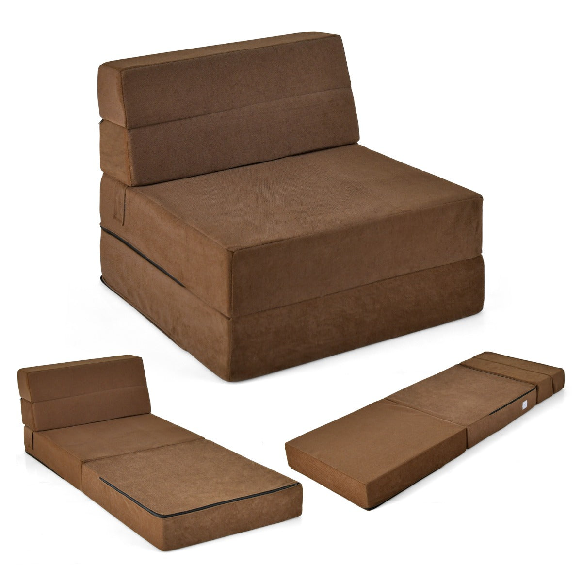 Sofá Cama Dobrável 3 em 1 – 190 x 71 x 15 cm – Marrom – Espuma de Alta Densidade