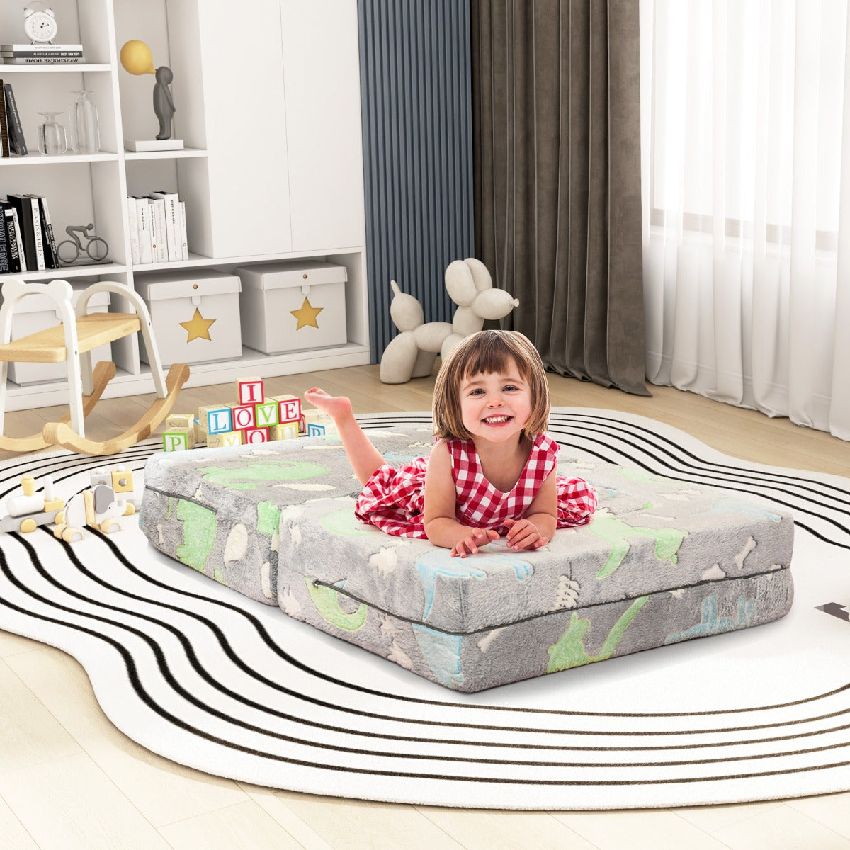 Sofá Infantil Modular – Cinzento – Tecido de Flanela