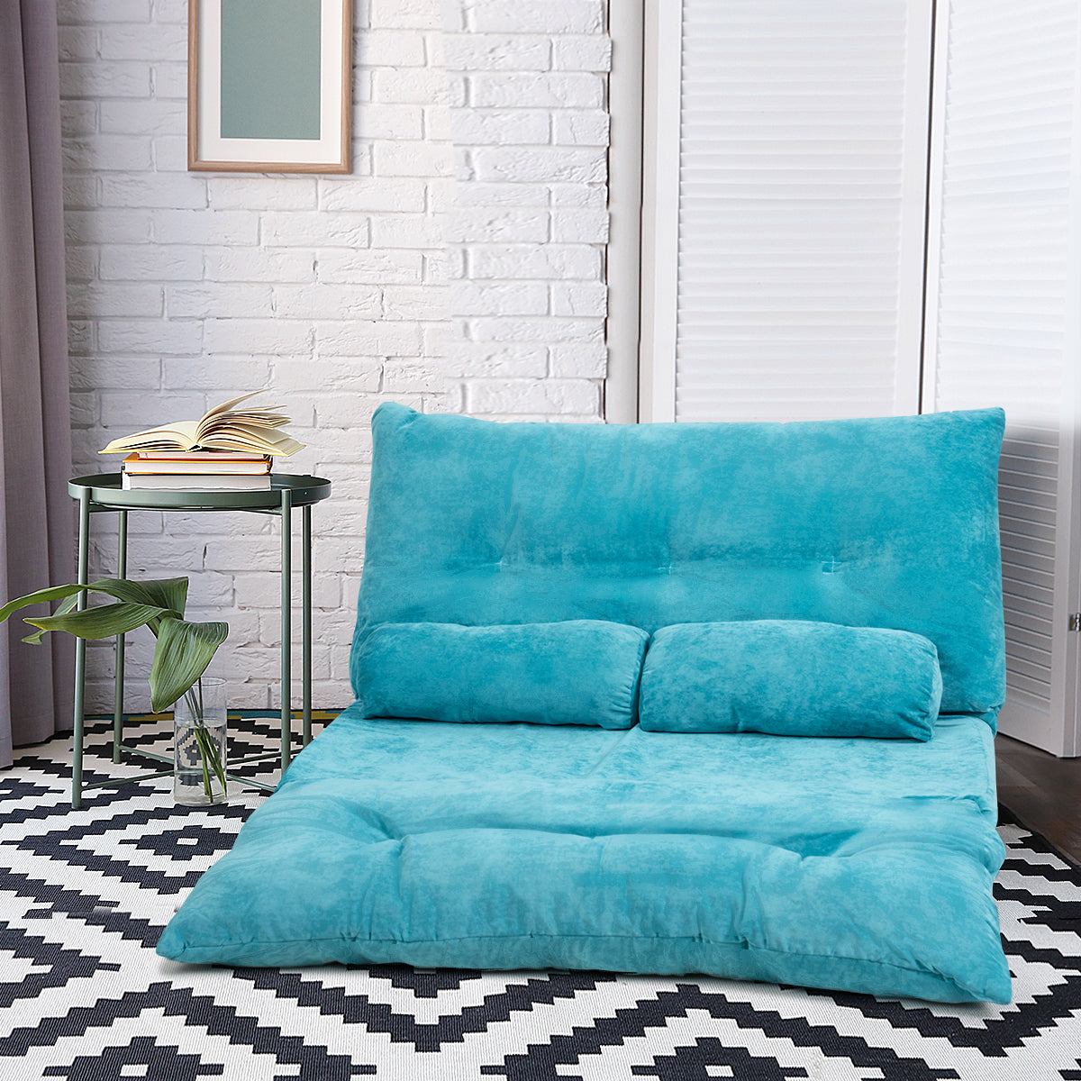 Sofá Cama Multifuncional em Camurça – 2 Almofadas – Azul
