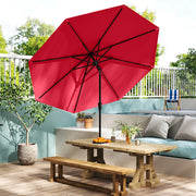 Guarda-Sol de Pátio de 270 cm com 8 Varetas Robustas Toldo Ventilado Resistente com Inclinação de Botão - Vermelho Vinho