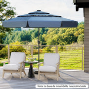 Guarda-Sol de Pátio Solar de 300 cm com 32 Luzes LED Topo Ventilado de 3 Níveis Ajuste de Inclinação - Azul Marinho