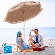 Guarda-Sol de Praia Ø 220 cm Sombrinha Havaiana de Palha PP Inclinável com 8 Varetas e Proteção UV - Base não Incluída