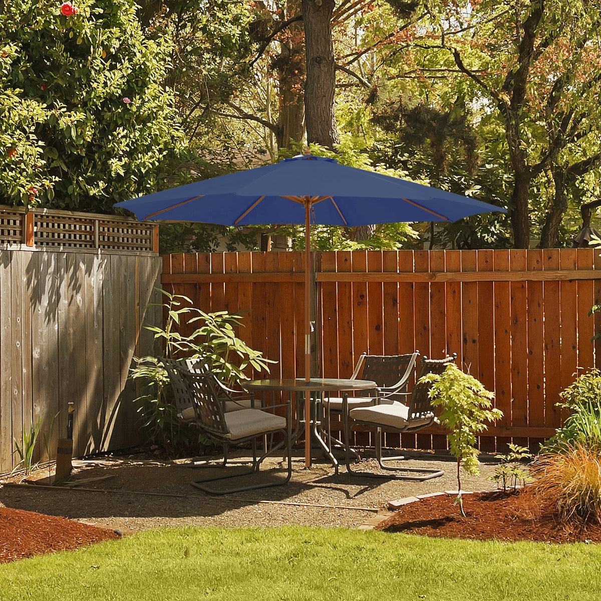 Sombrinha com 8 Varetas de Bambu com Elevação de Polia e Orifício de Ventilação para Praia e Jardim 300 x 300 x 262 cm Azul Marinho