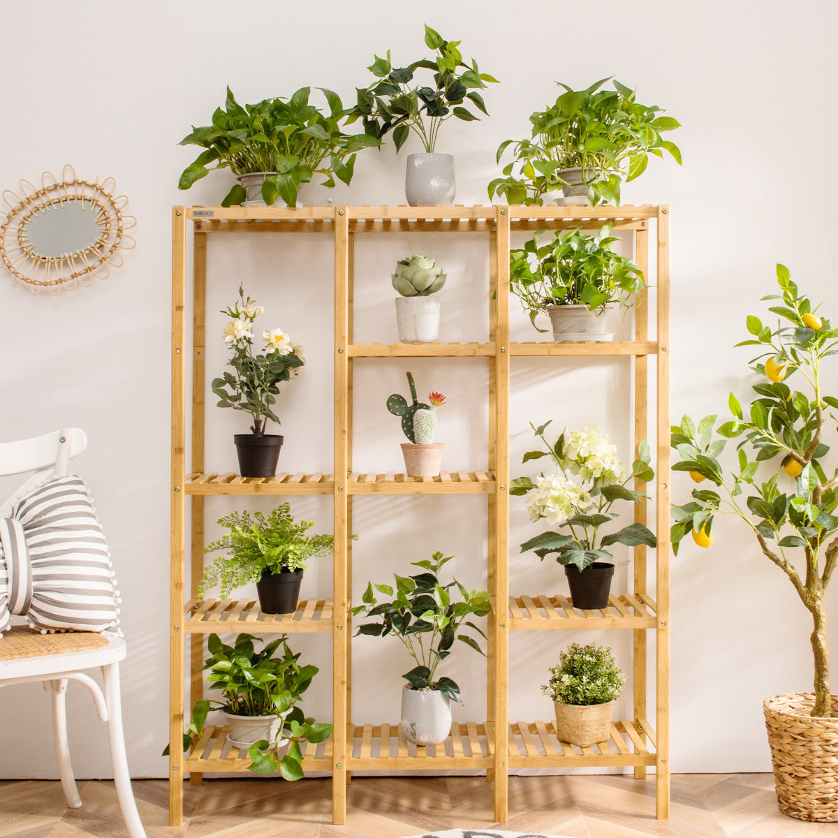 Estante de Plantas de Bambú de 5 Níveis para 12 Vasos - Organizador para Jardim e Balcão