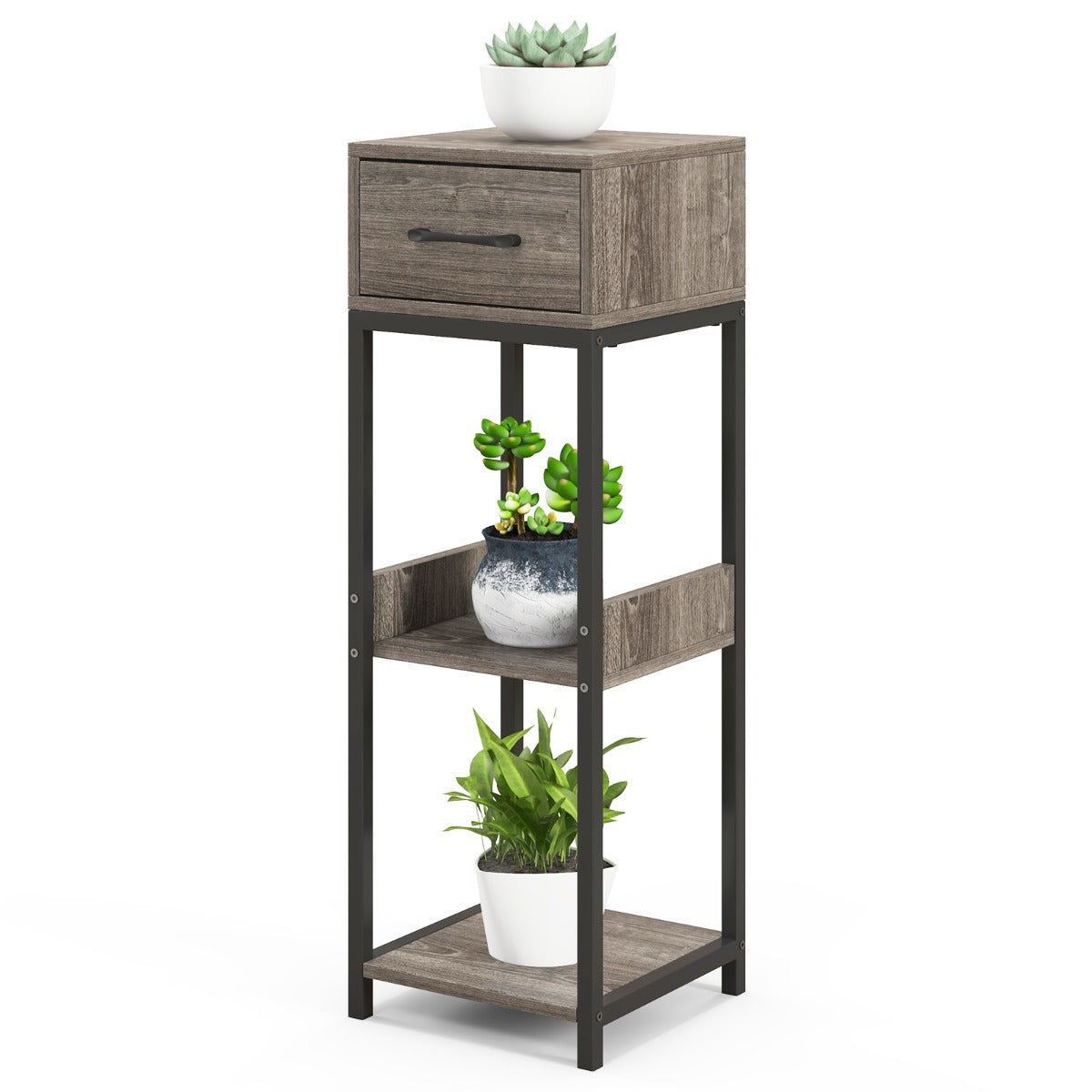 Estante para Plantas de 3 Níveis – 30,5 x 30,5 x 92 cm – Cinzenta – Metal