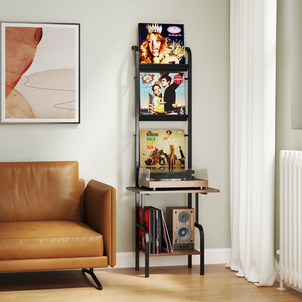 Suporte para Toca-discos de Mesa para Discos de Vinil 50 x 51 x 145 cm Castanho Rústico