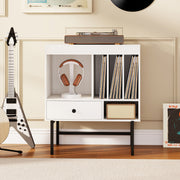 Armário de Vinil Moderno com Grande Suporte para Tocadiscos e Compartimentos Abertos