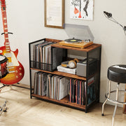 Suporte para Tocadiscos de 3 Níveis com Capacidade para 300 Álbuns de Vinil em Marrom