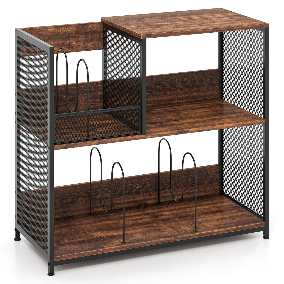 Suporte para Tocadiscos de 3 Níveis com Capacidade para 300 Álbuns de Vinil em Marrom