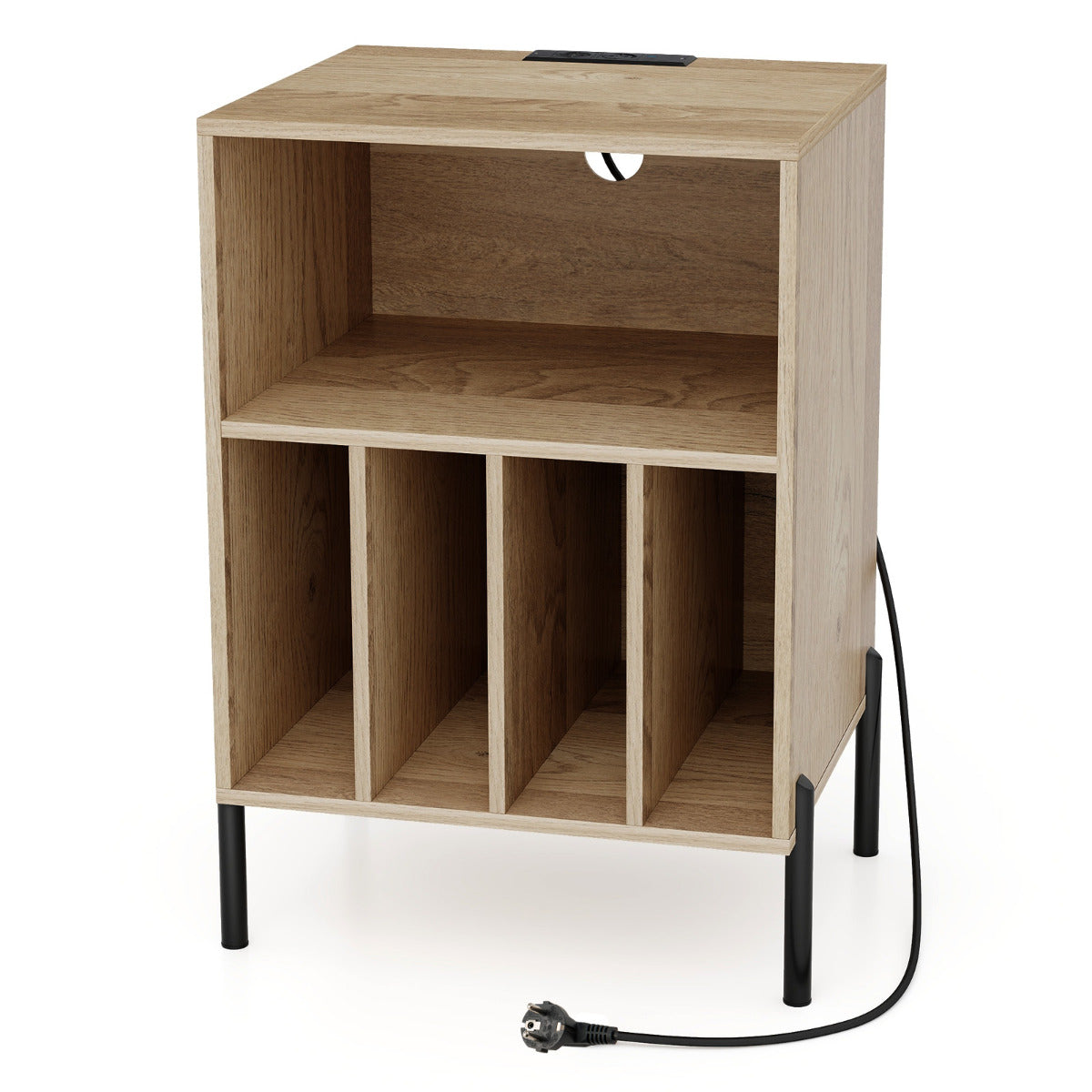 Suporte para Tocadiscos com Mesa e Estante para Discos – castanho – madeira