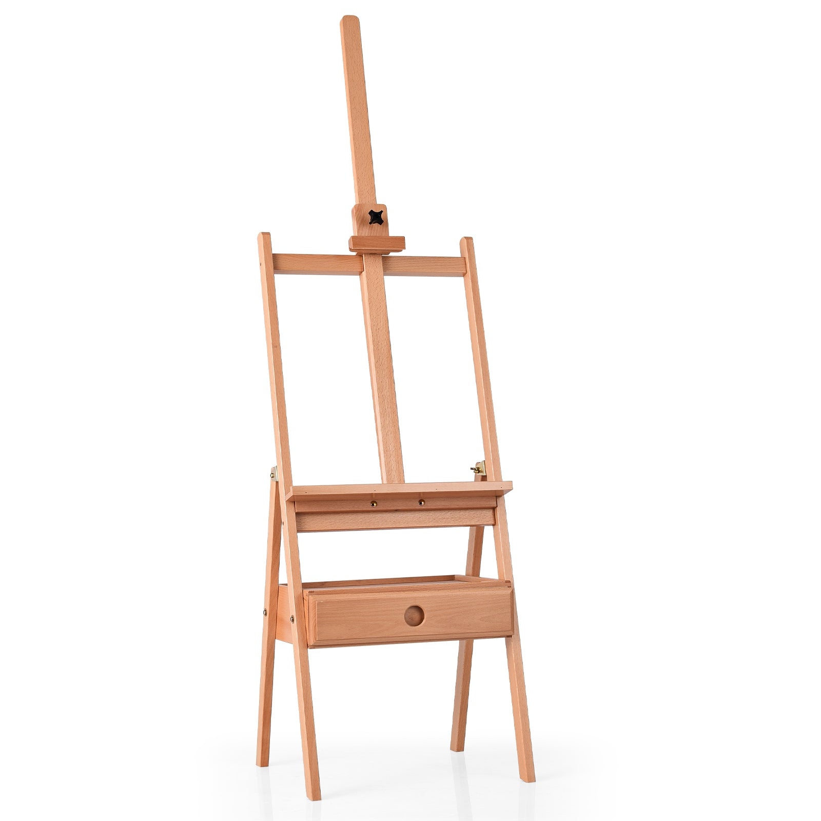 Caballete de Desenho Tripé com Gaveta em Madeira de Faia 100% para Telas até 92 cm para Estudantes e Adultos 44 x 41,5 x 151-194,5 cm